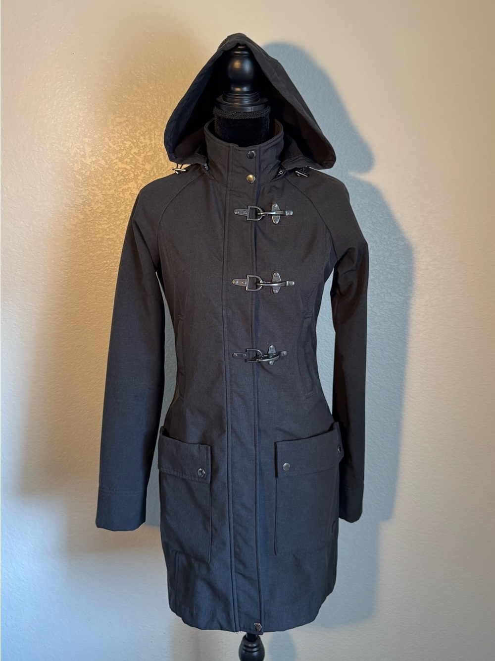 Roots Women's Hooded Toggle Trench Coat - Dark Gray